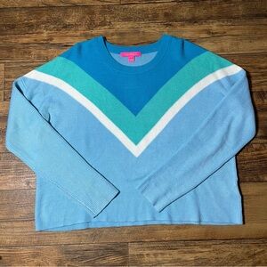 Lilly Pulitzer Rivka Pullover Sweater- Ravello Blue Chevron Stripe Size XL